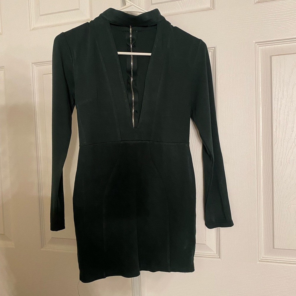 Fashion Nova, Small, Dark Green V cut Short Dress